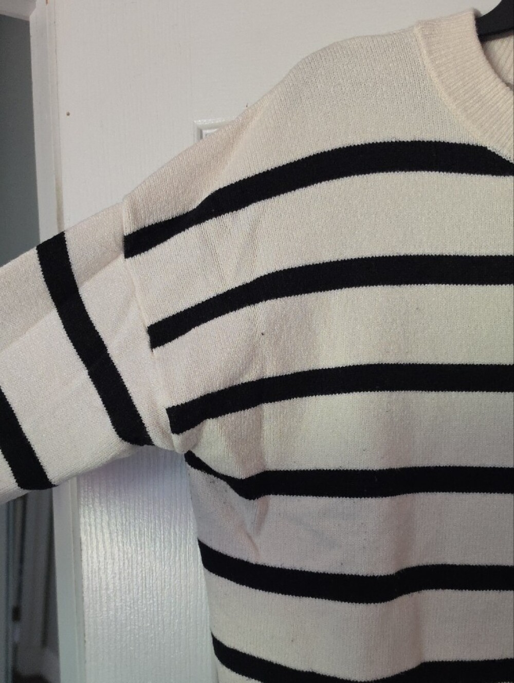 Cream and Black Striped Crewneck Sweater - Picture 2 of 7